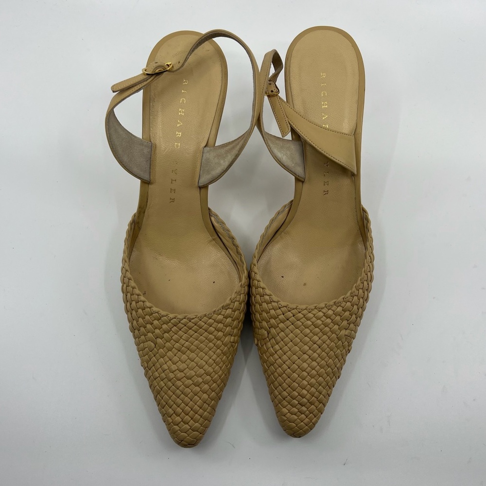 Vintage Richard Tyler Bone Woven Nappa Leather Slingback Heels 7M